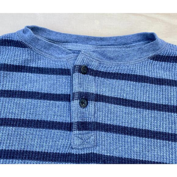 St John's Bay Men's Blue Quarter Button Striped Knitted Sweater, Size L - Picture 3 of 5